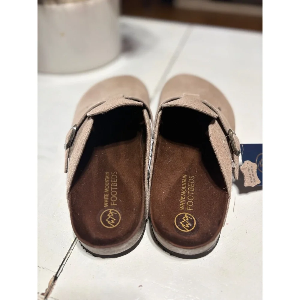 White Mountain Barry-M Mens Tan Suede Leather Buckle Clog Mules Size 10 NEW